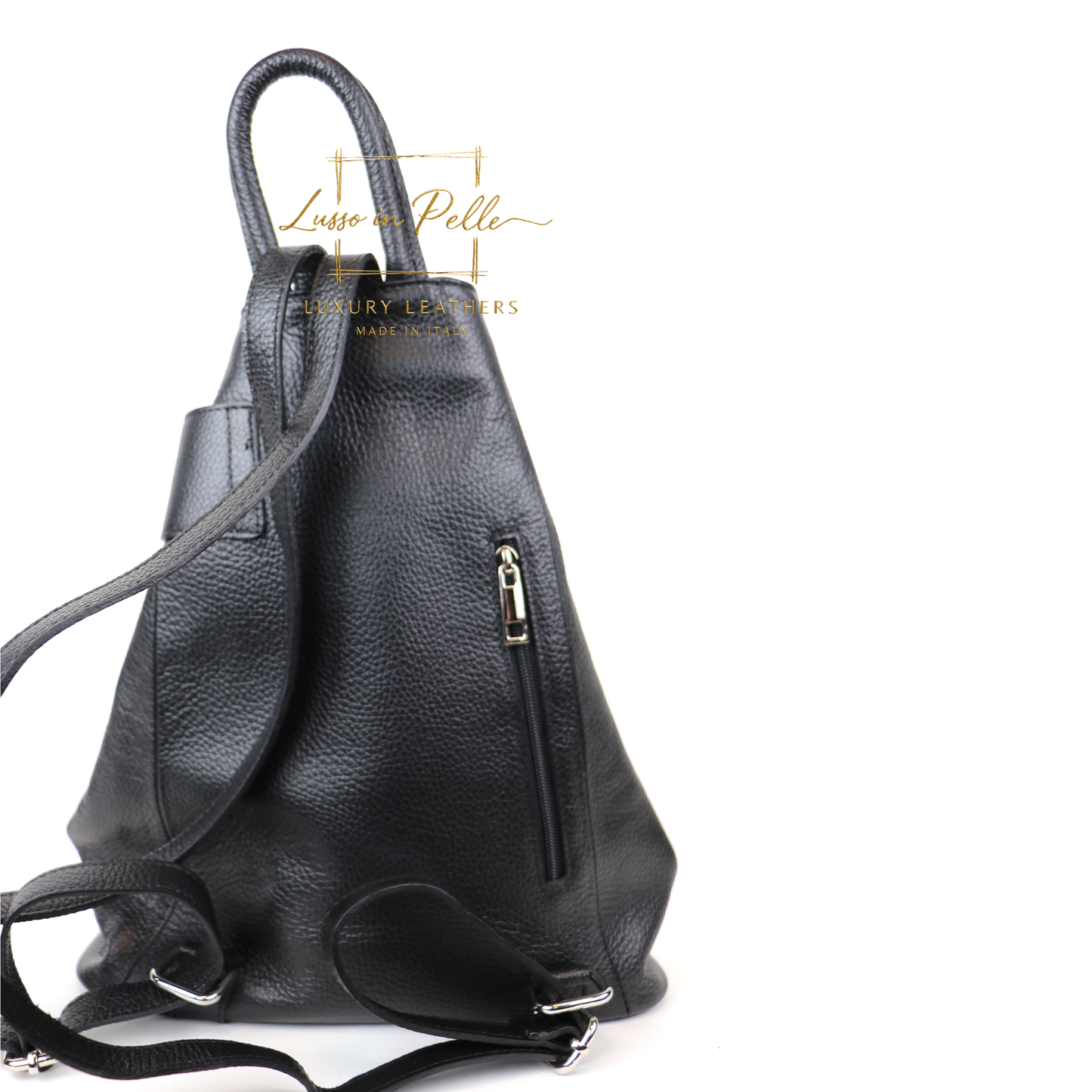 Fold-over Pebbled Leather Backpack