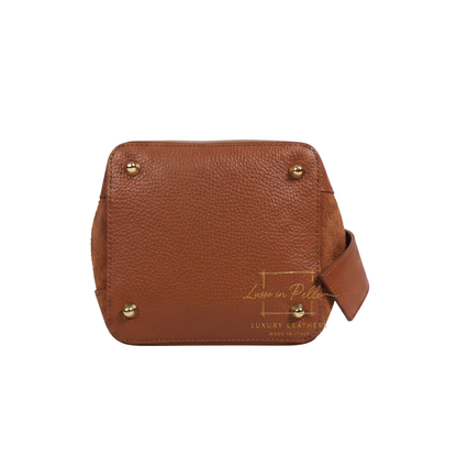 Genuine Italian Leather Bucket Handbag Top Handle Handbag with Snap Closure