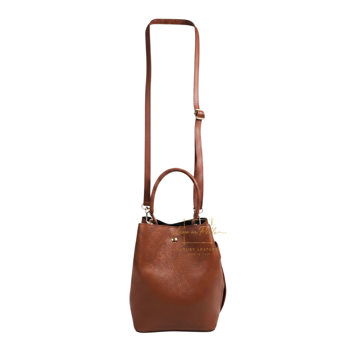 Genuine Italian Leather Bucket Handbag Top Handle Handbag with Snap Closure