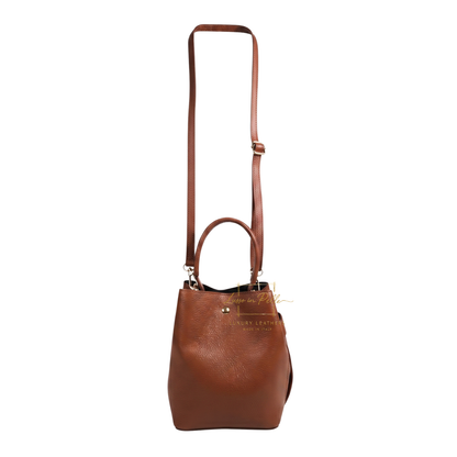 Genuine Italian Leather Bucket Handbag Top Handle Handbag with Snap Closure