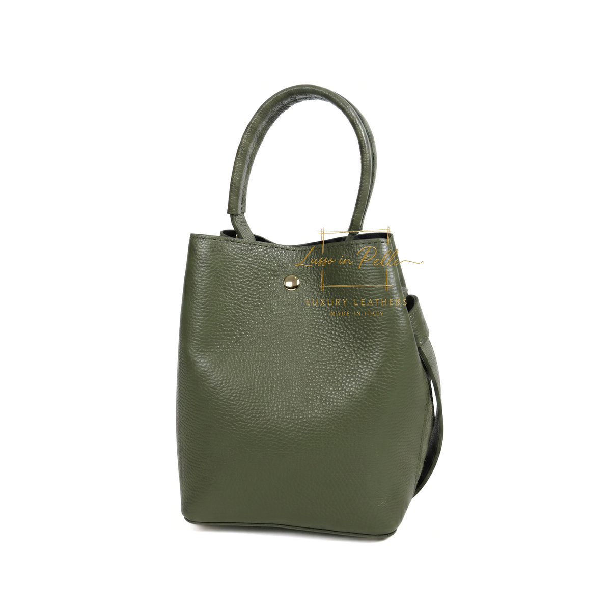 Genuine Italian Leather Bucket Handbag Top Handle Handbag with Snap Closure