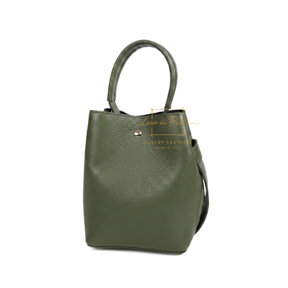 Genuine Italian Leather Bucket Handbag Top Handle Handbag with Snap Closure