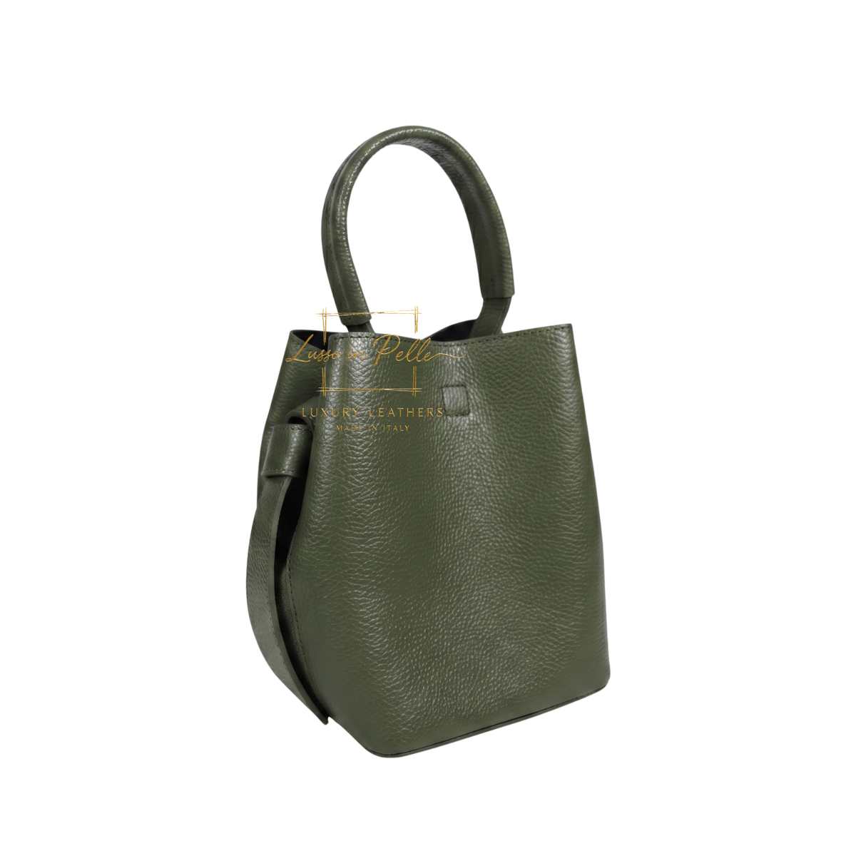 Genuine Italian Leather Bucket Handbag Top Handle Handbag with Snap Closure