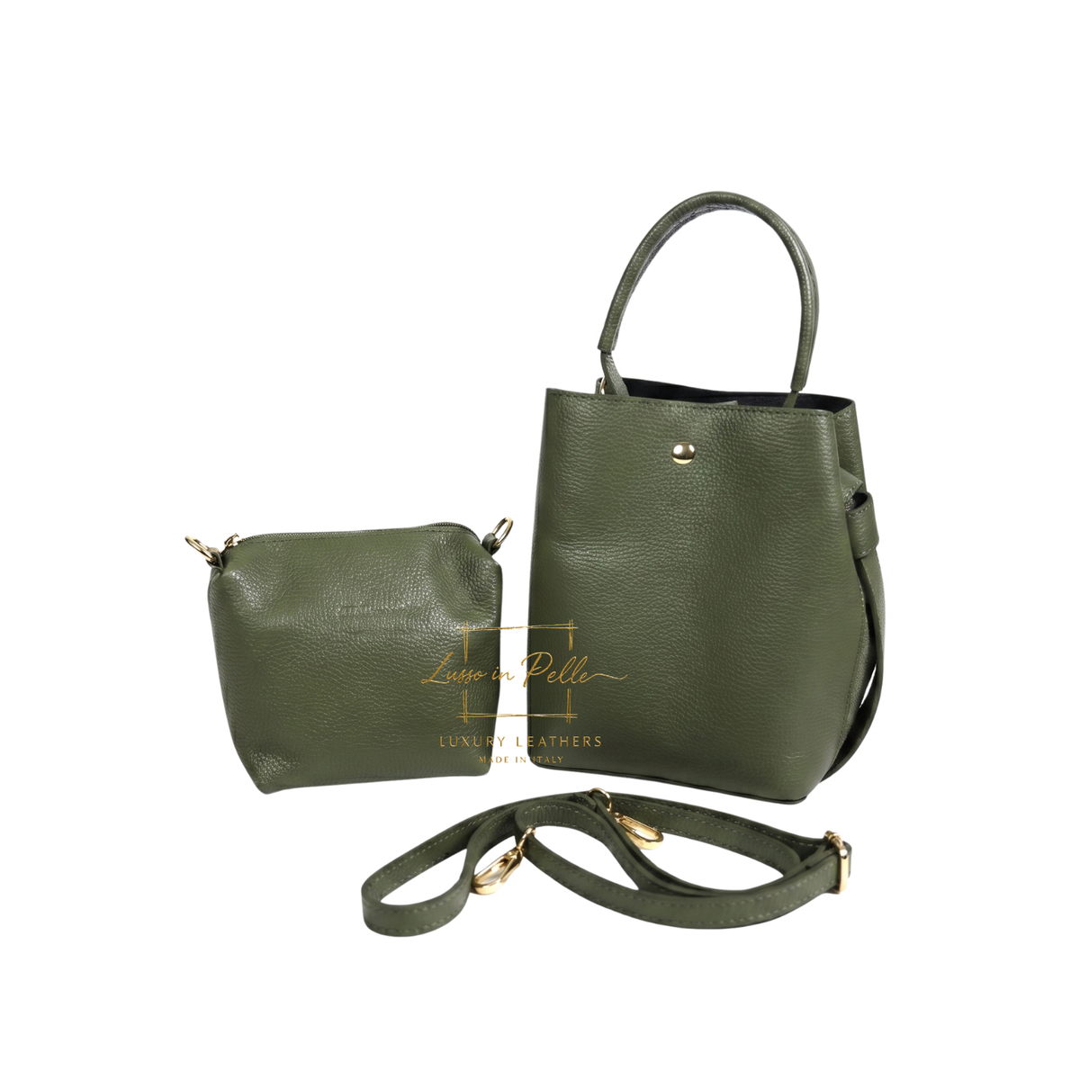 Genuine Italian Leather Bucket Handbag Top Handle Handbag with Snap Closure
