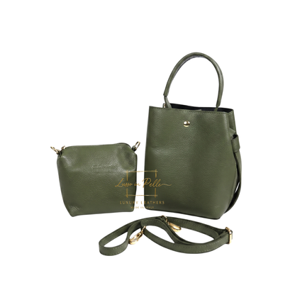 Genuine Italian Leather Bucket Handbag Top Handle Handbag with Snap Closure