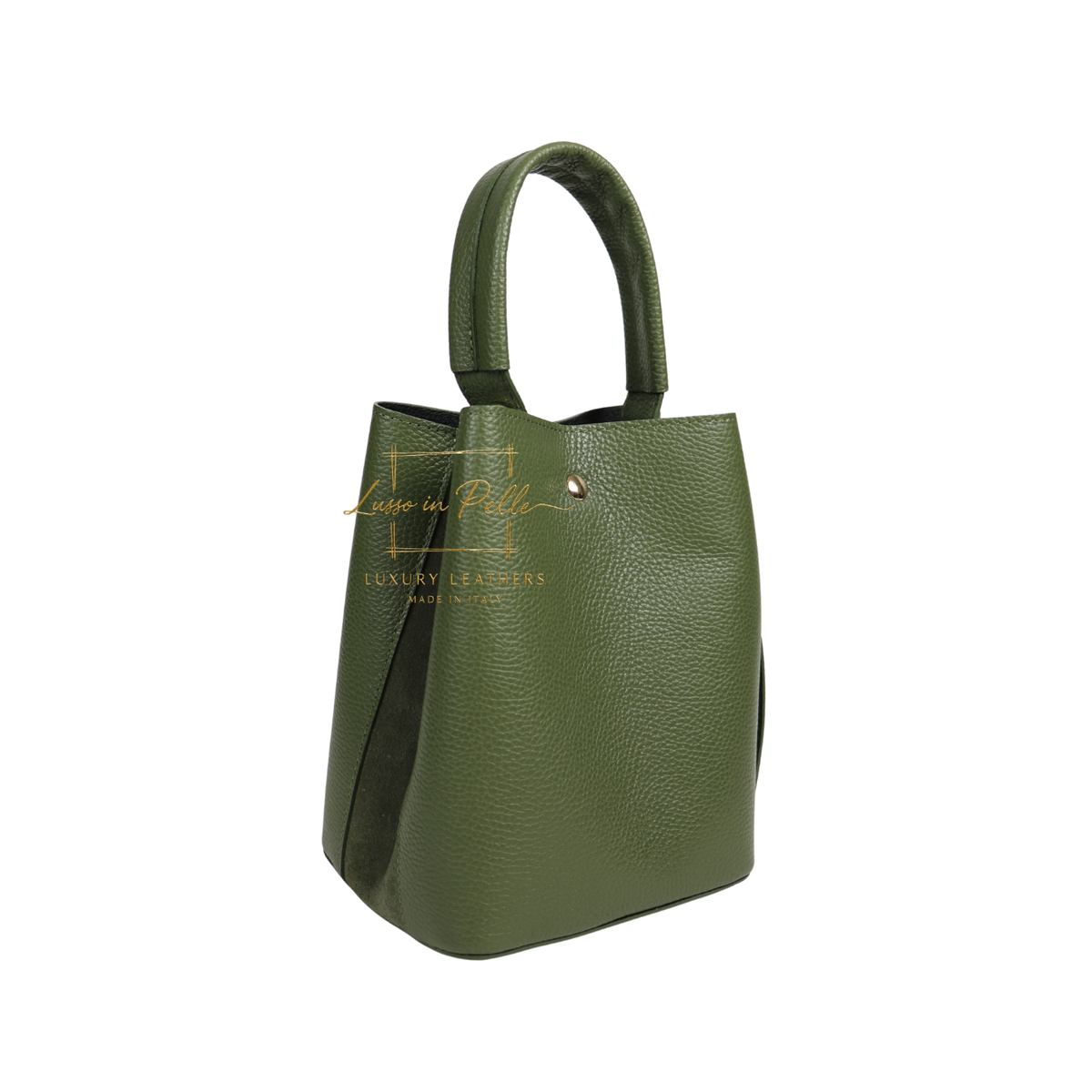 Genuine Italian Leather Bucket Handbag Top Handle Handbag with Snap Closure