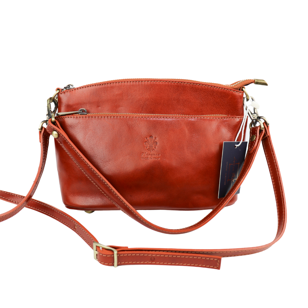 Small Three Zip Florence Leather Shoulder/Crossbody Bag - Lussoinpelle Tan Crossbody bags