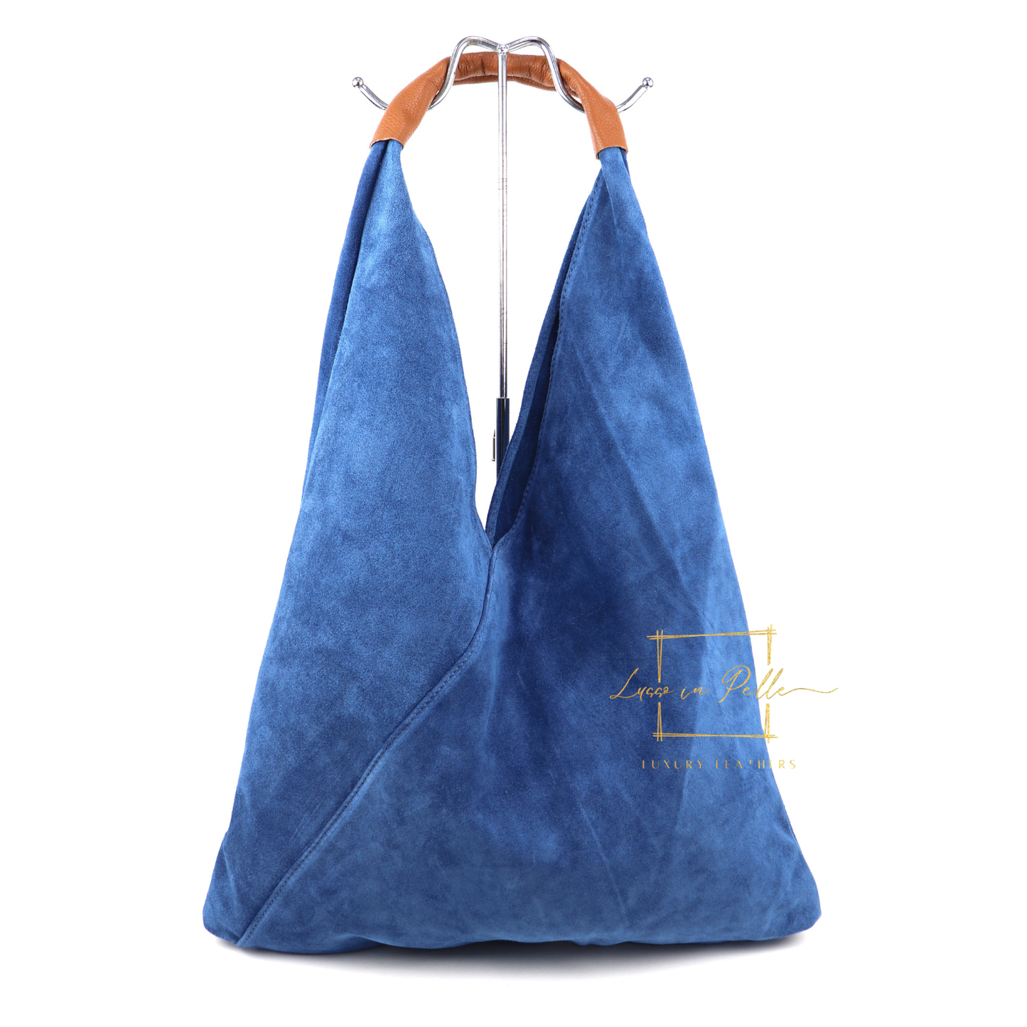 Milano Italian Suede Slouch Hobo Bag with Tan Leather Handle