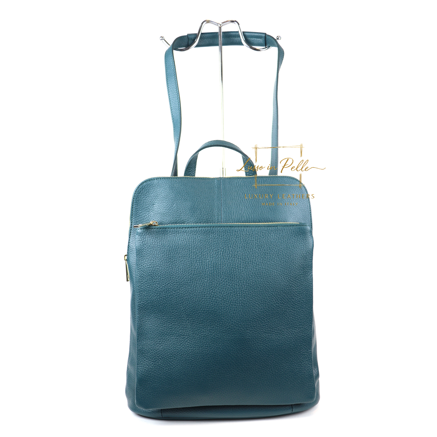 Large Versatile Italian Pebbled Leather Backpack