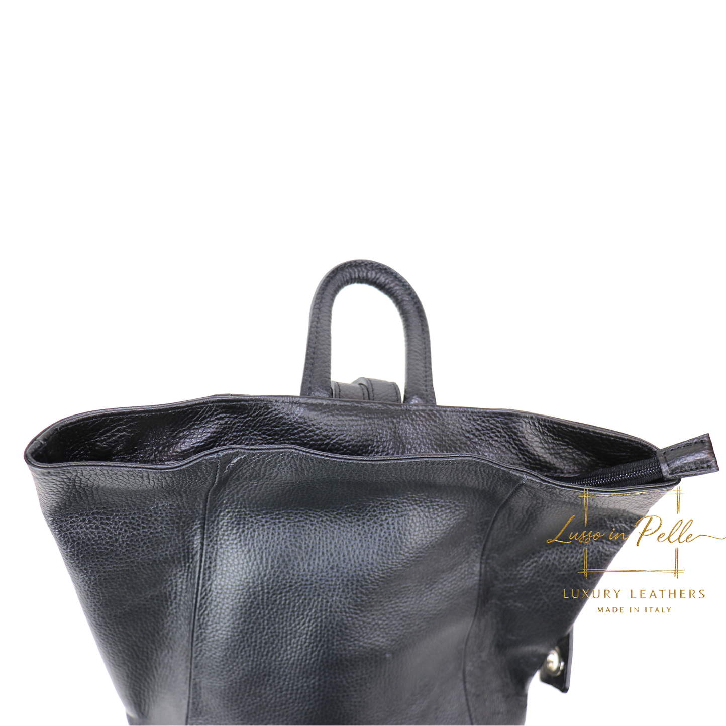 Fold-over Pebbled Leather Backpack