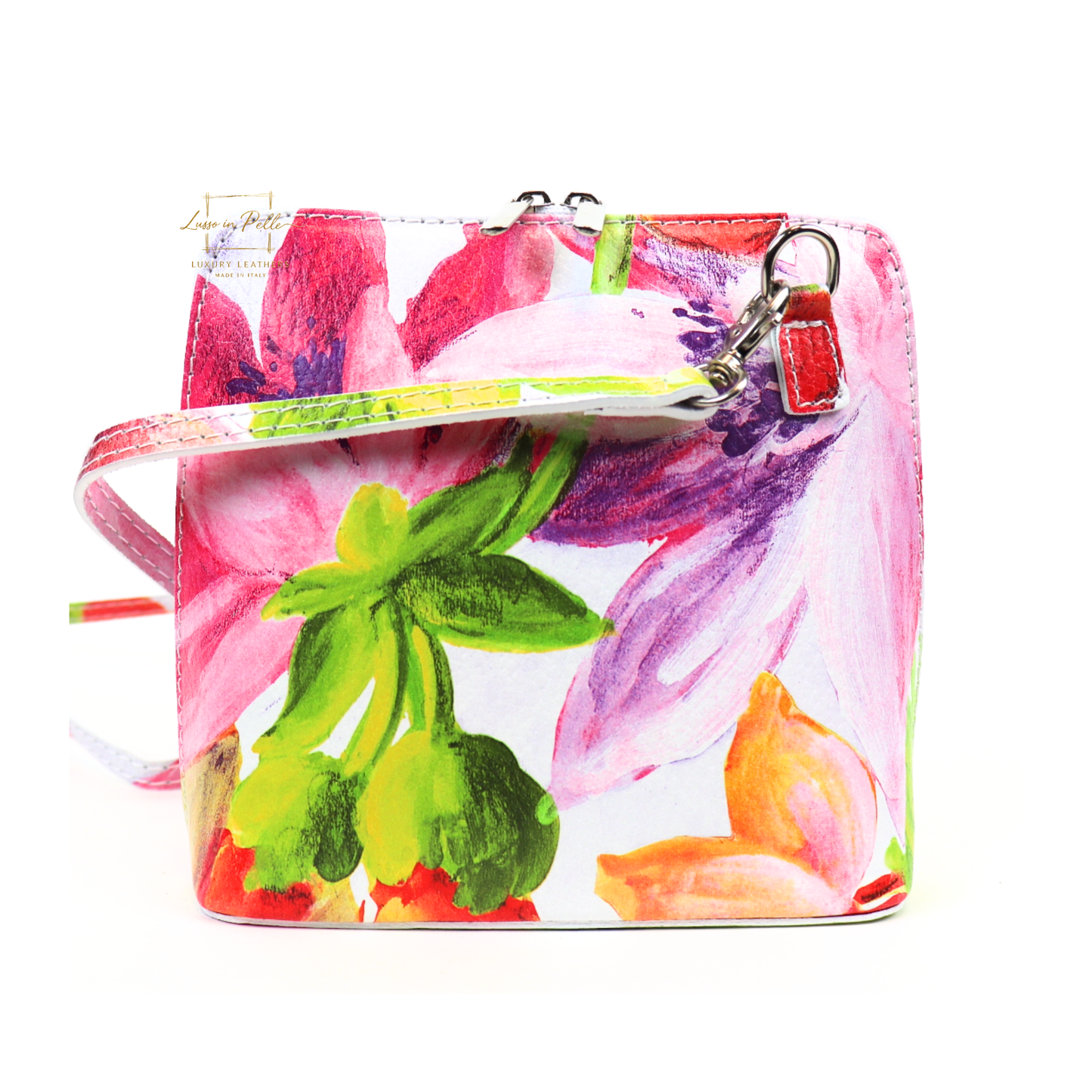 Ella Small Floral Print Genuine Leather Handbag with Detachable Straps