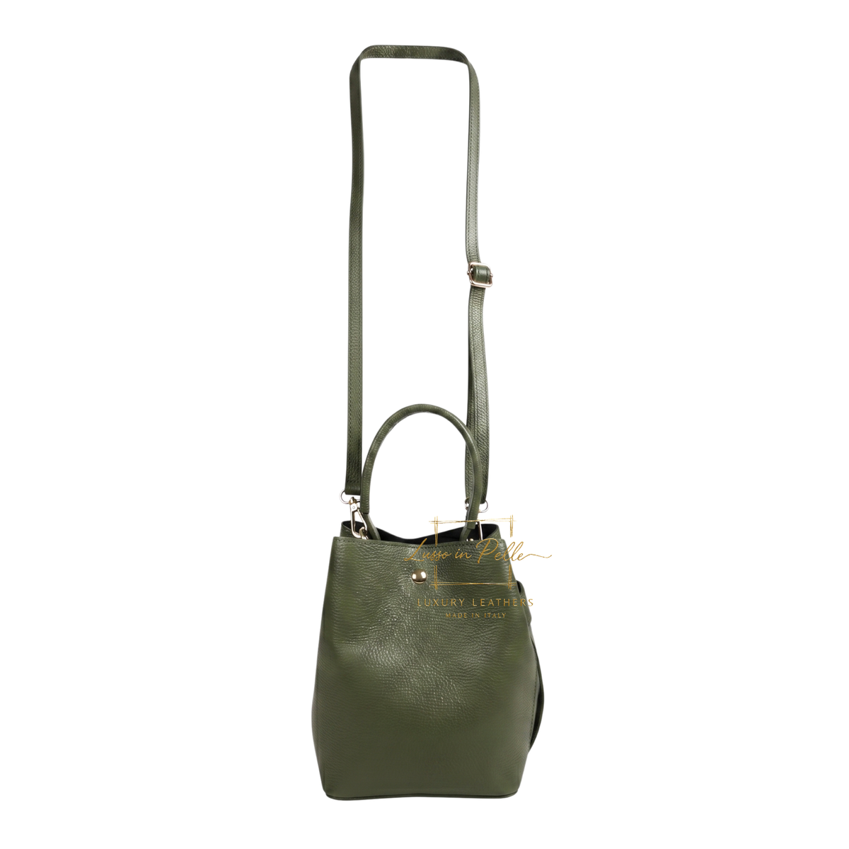 Genuine Italian Leather Bucket Handbag Top Handle Handbag with Snap Closure