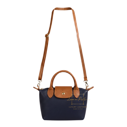 Italian Genuine Leather Mini Grab Bag with Detachable Crossbody Strap