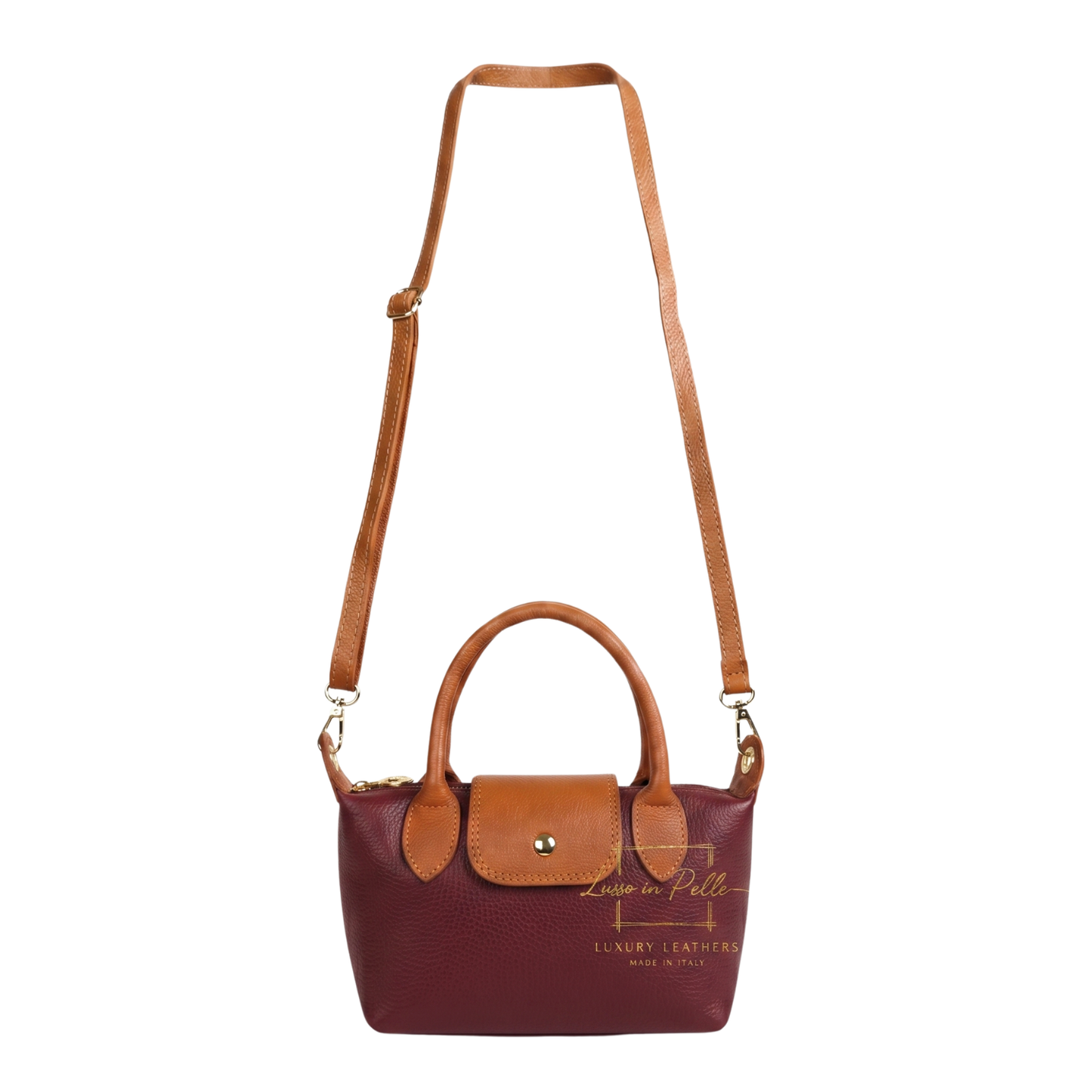 Italian Genuine Leather Mini Grab Bag with Detachable Crossbody Strap