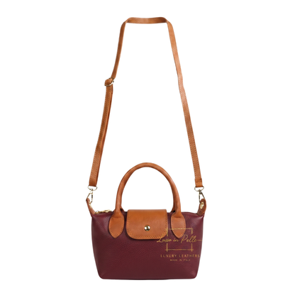 Italian Genuine Leather Mini Grab Bag with Detachable Crossbody Strap