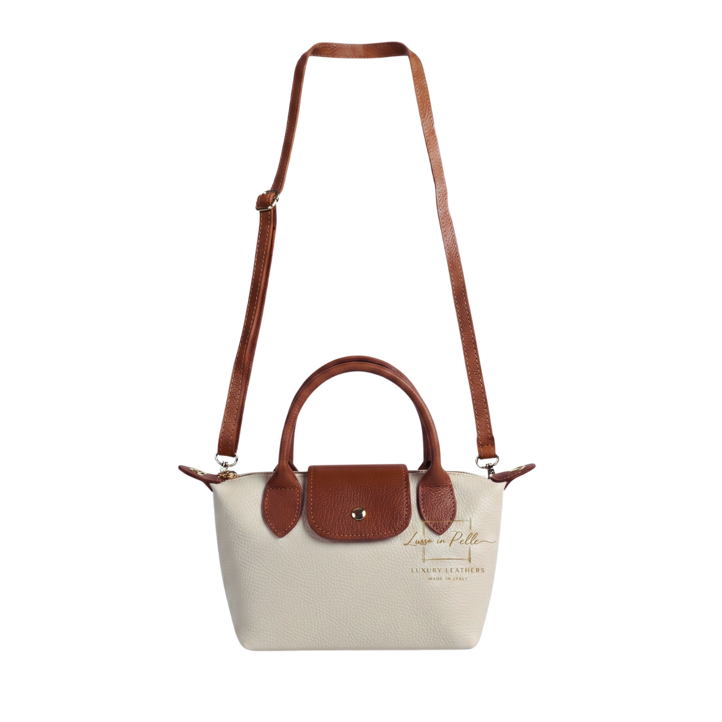Italian Genuine Leather Mini Grab Bag with Detachable Crossbody Strap