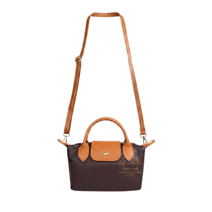 Italian Genuine Leather Mini Grab Bag with Detachable Crossbody Strap
