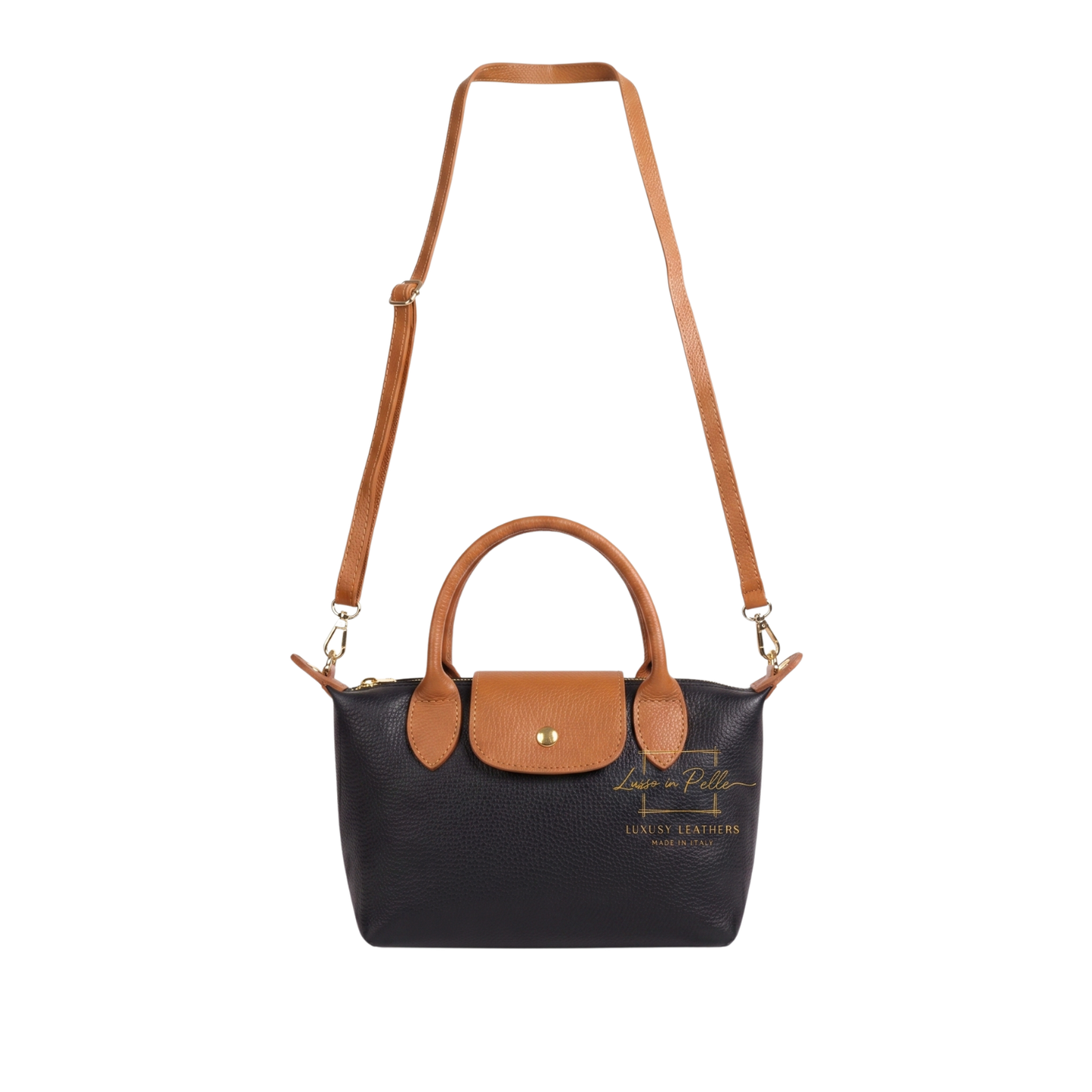 Italian Genuine Leather Mini Grab Bag with Detachable Crossbody Strap