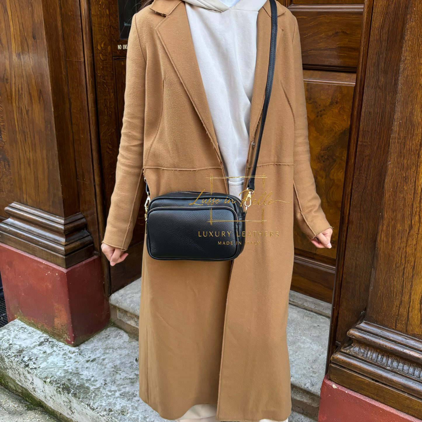 Double Zip Genuine Italian Leather Handbag