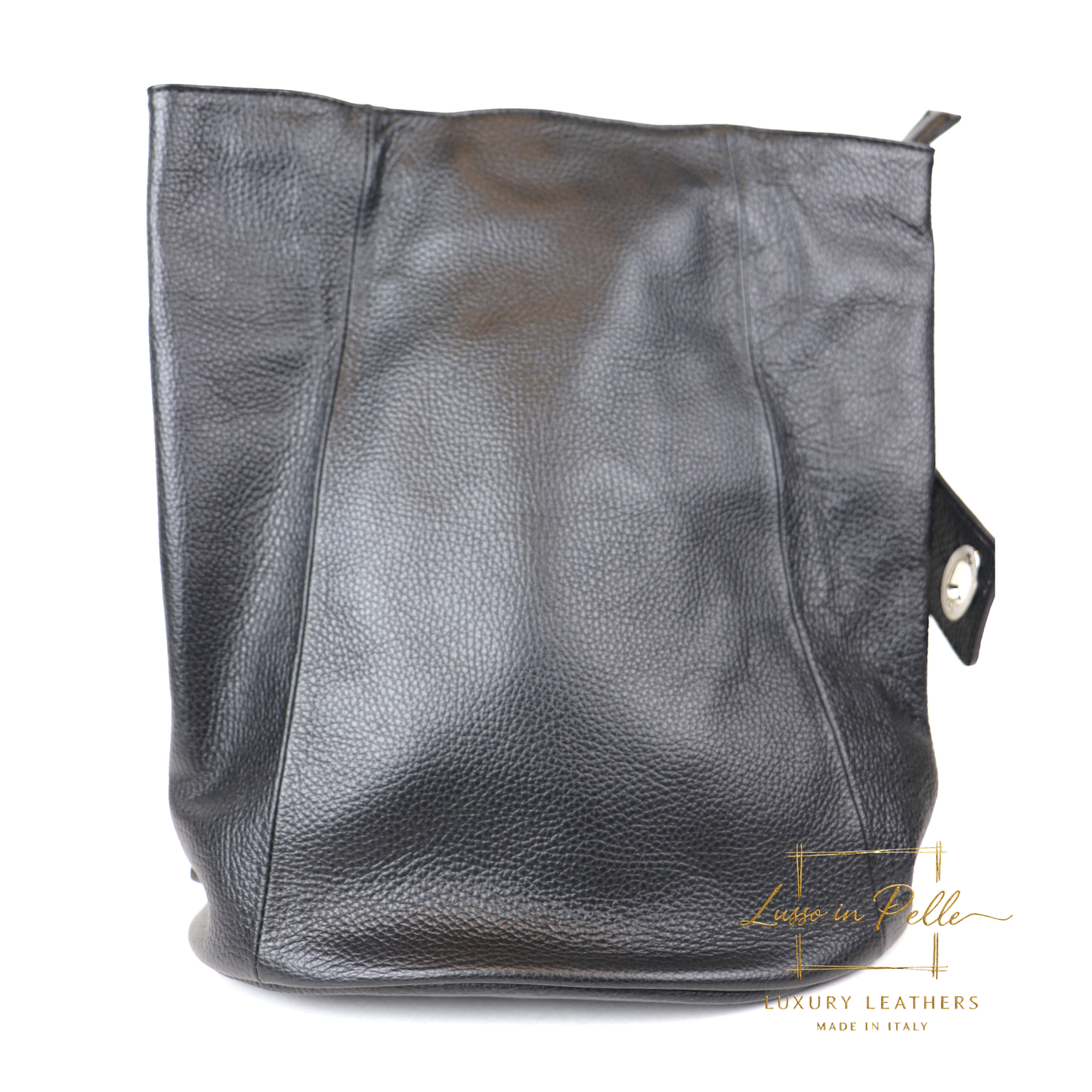Fold-over Pebbled Leather Backpack