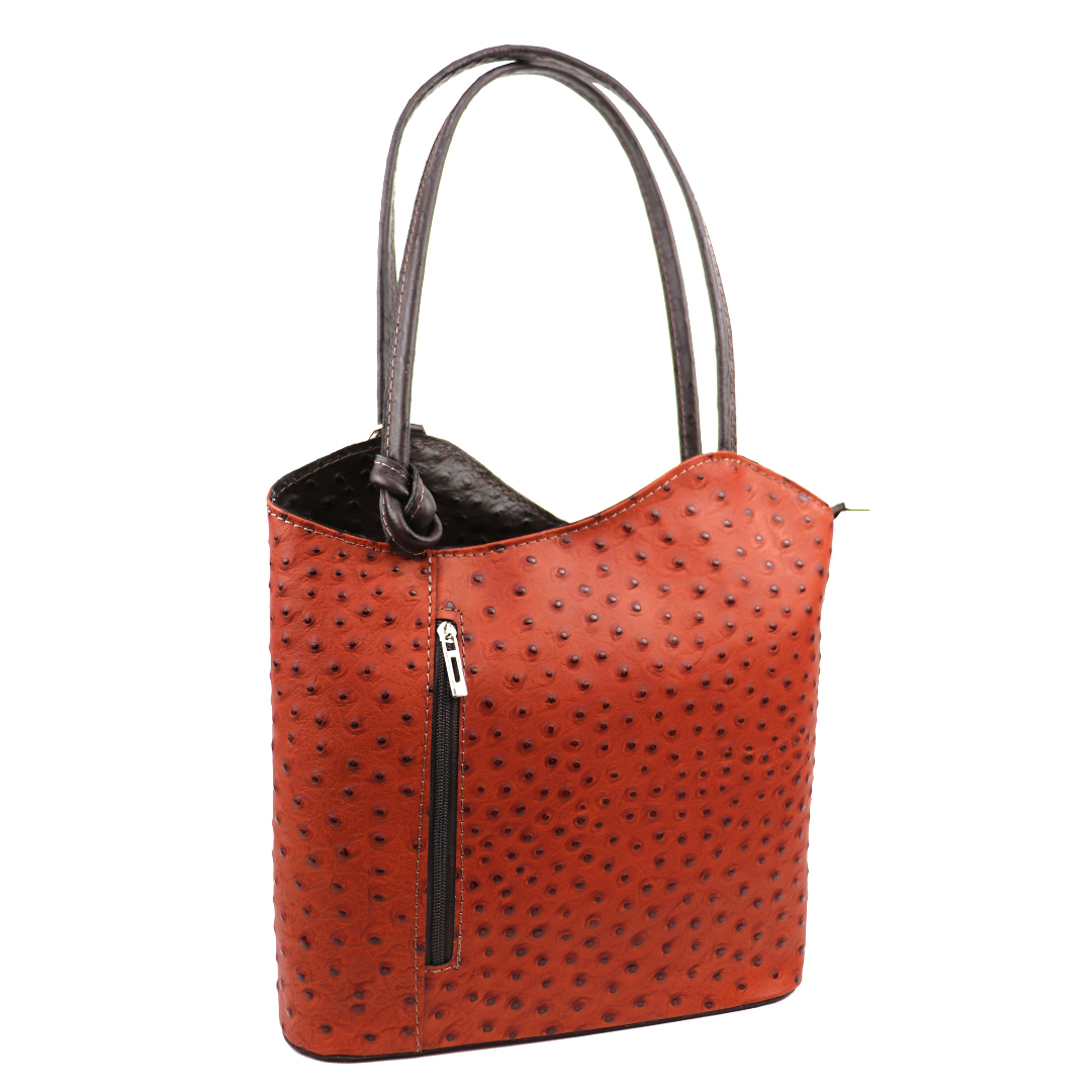Ostrich Style Genuine Italian Leather Convertible Handbag and Backpack - Lussoinpelle Shoulder Bag