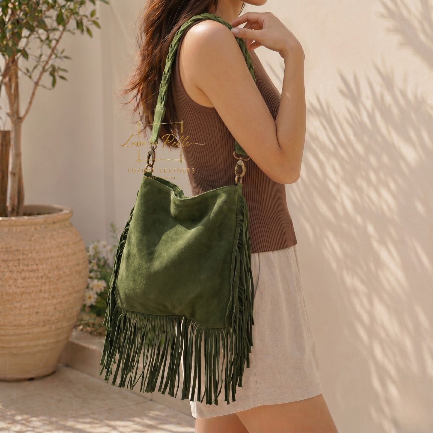 Marina Suede Shoulder & Crossbody Bag with Fringe