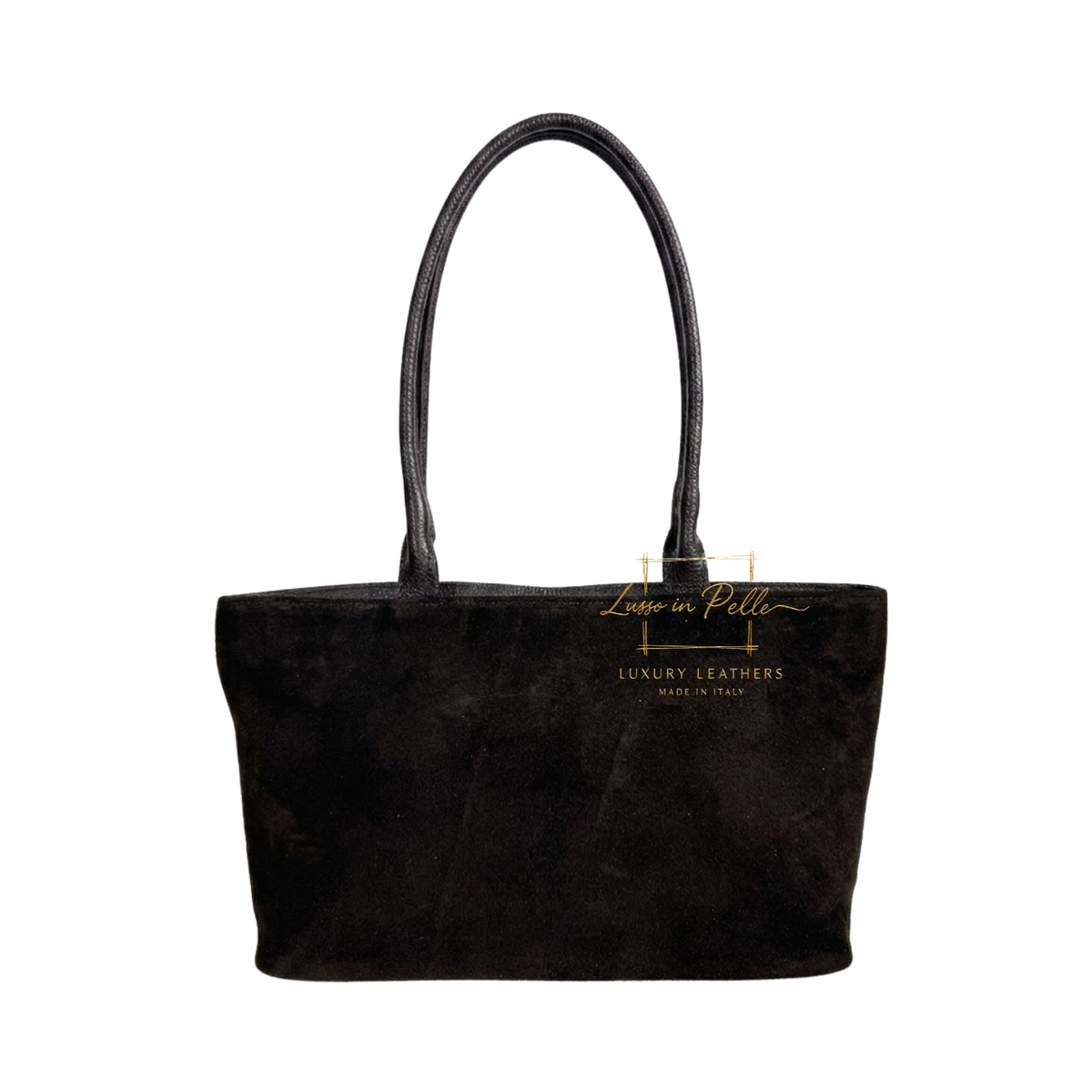 Genuine Leather Suede Shoulder Bag with Gold Turn Lock Detail