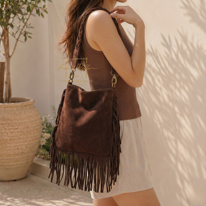 Marina Suede Shoulder & Crossbody Bag with Fringe