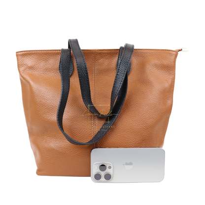The Essential Tote (Handmade Italian Leather Shoulder Bag Tan Handle)