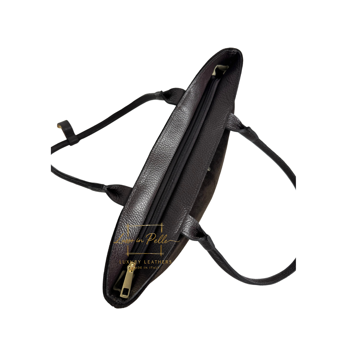 Genuine Leather Suede Shoulder Bag with Gold Turn Lock Detail