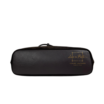 Genuine Leather Suede Shoulder Bag with Gold Turn Lock Detail