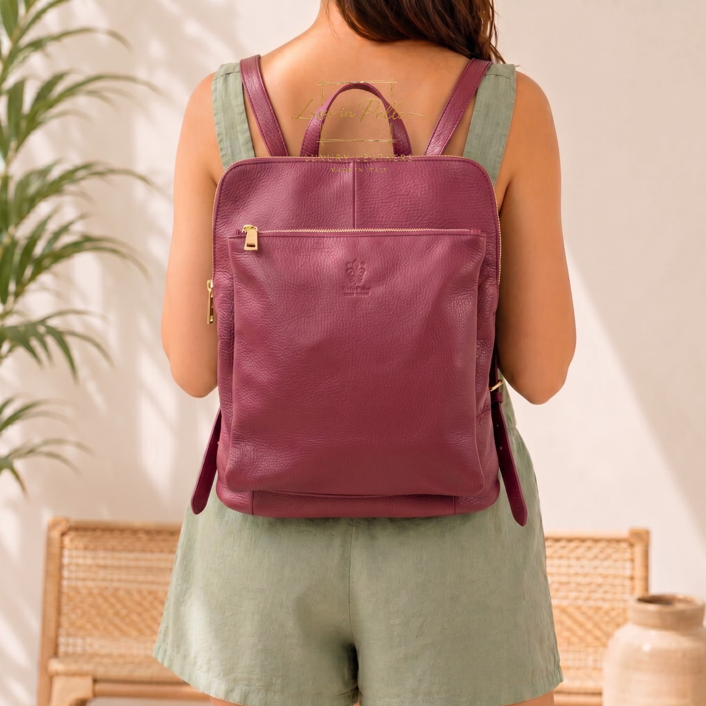 Large Versatile Italian Pebbled Leather Backpack & Crossbody Bag