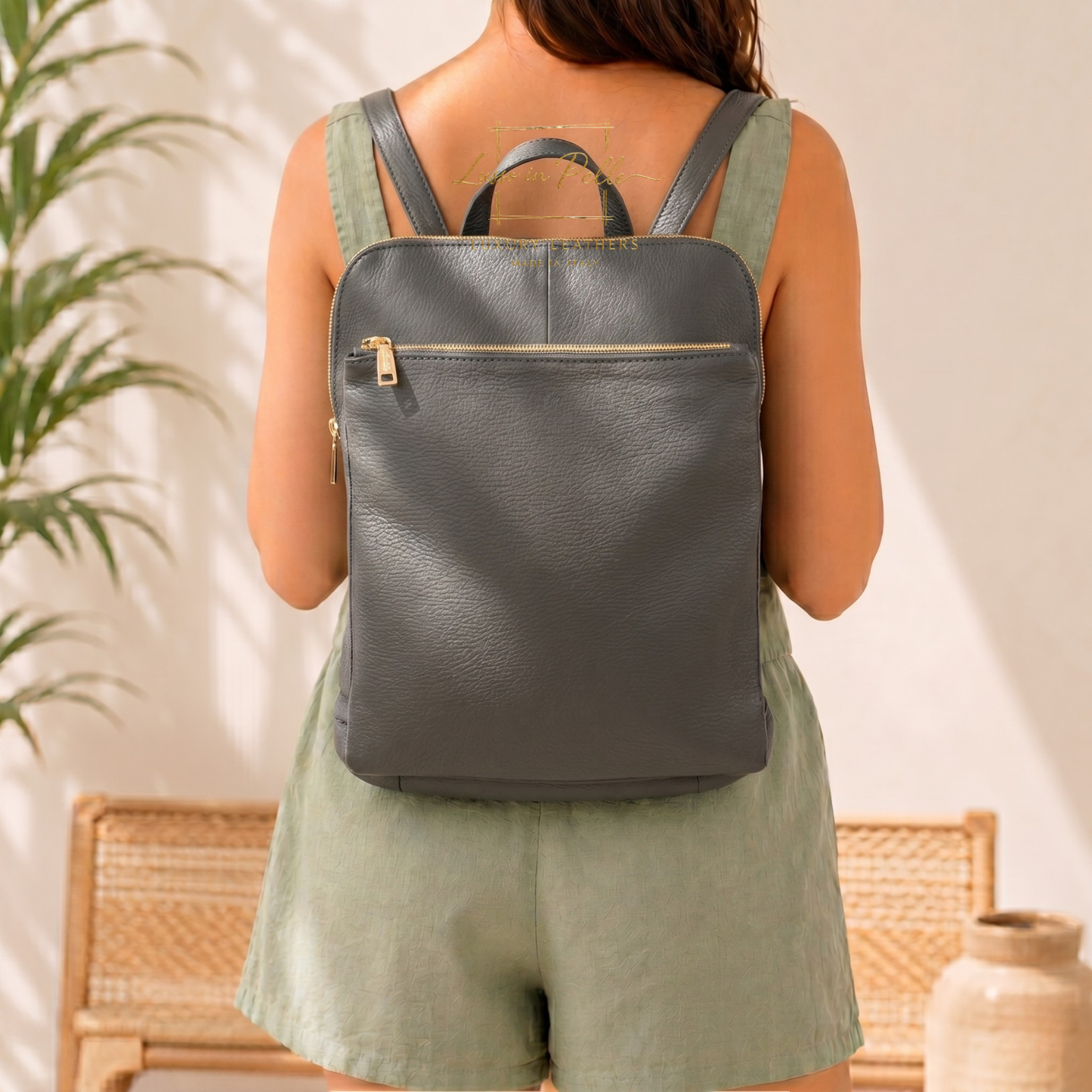 Large Versatile Italian Pebbled Leather Backpack & Crossbody Bag