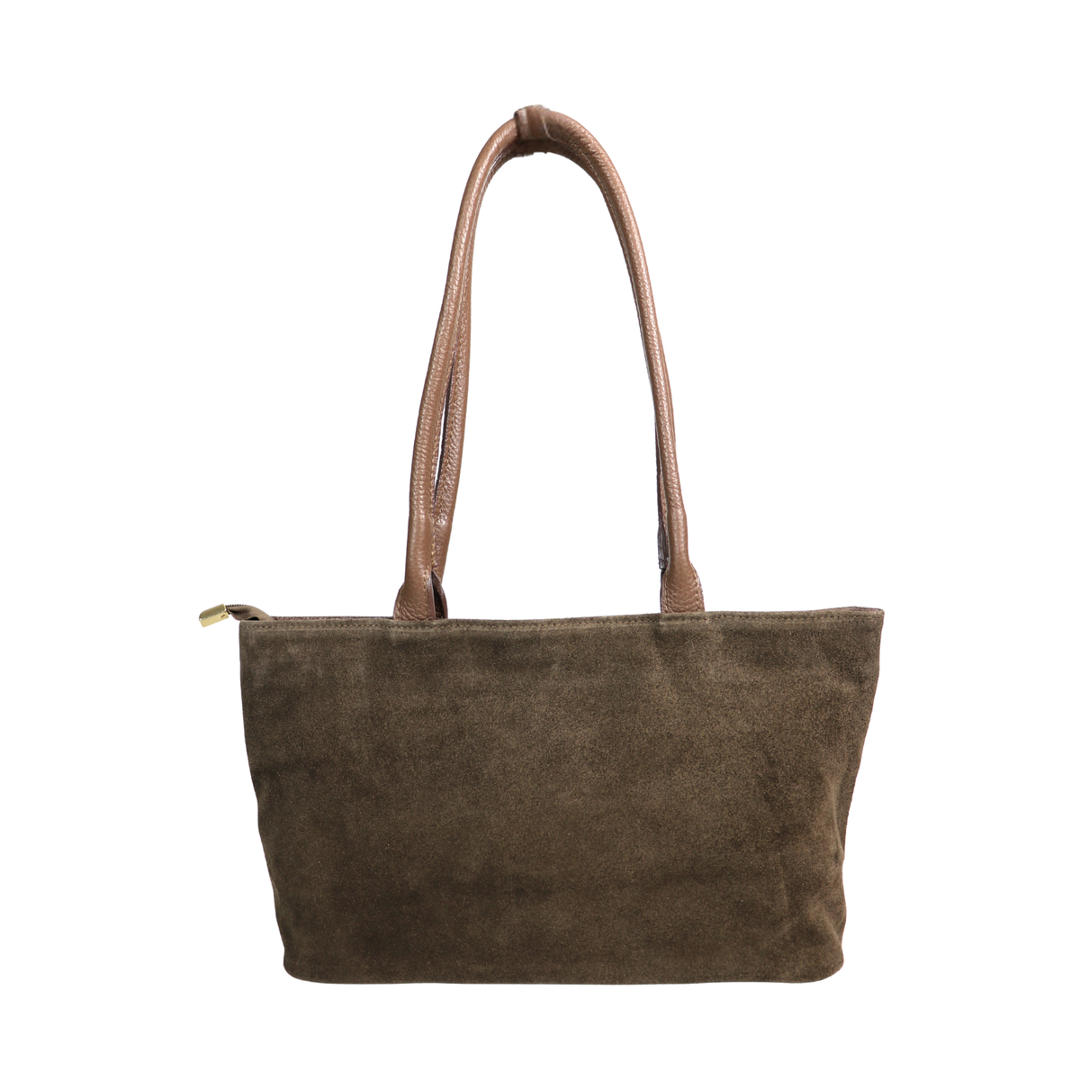 Genuine Leather Suede Shoulder Bag with Gold Turn Lock Detail