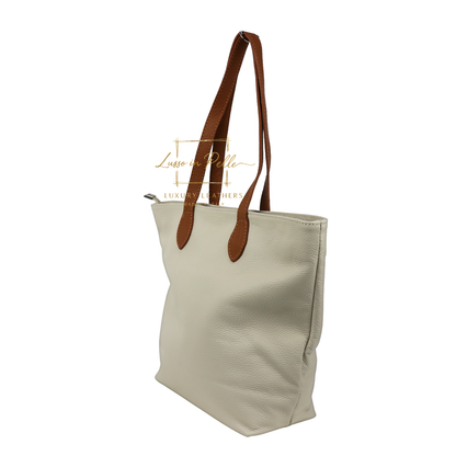 The Essential Tote (Handmade Italian Leather Shoulder Bag Tan Handle)