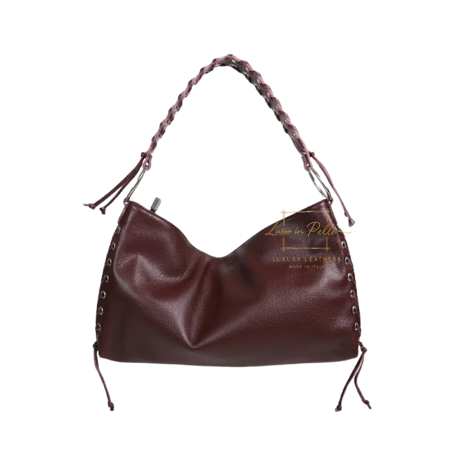 Genuine Leather Shoulder Bag with Lace-Up Detail