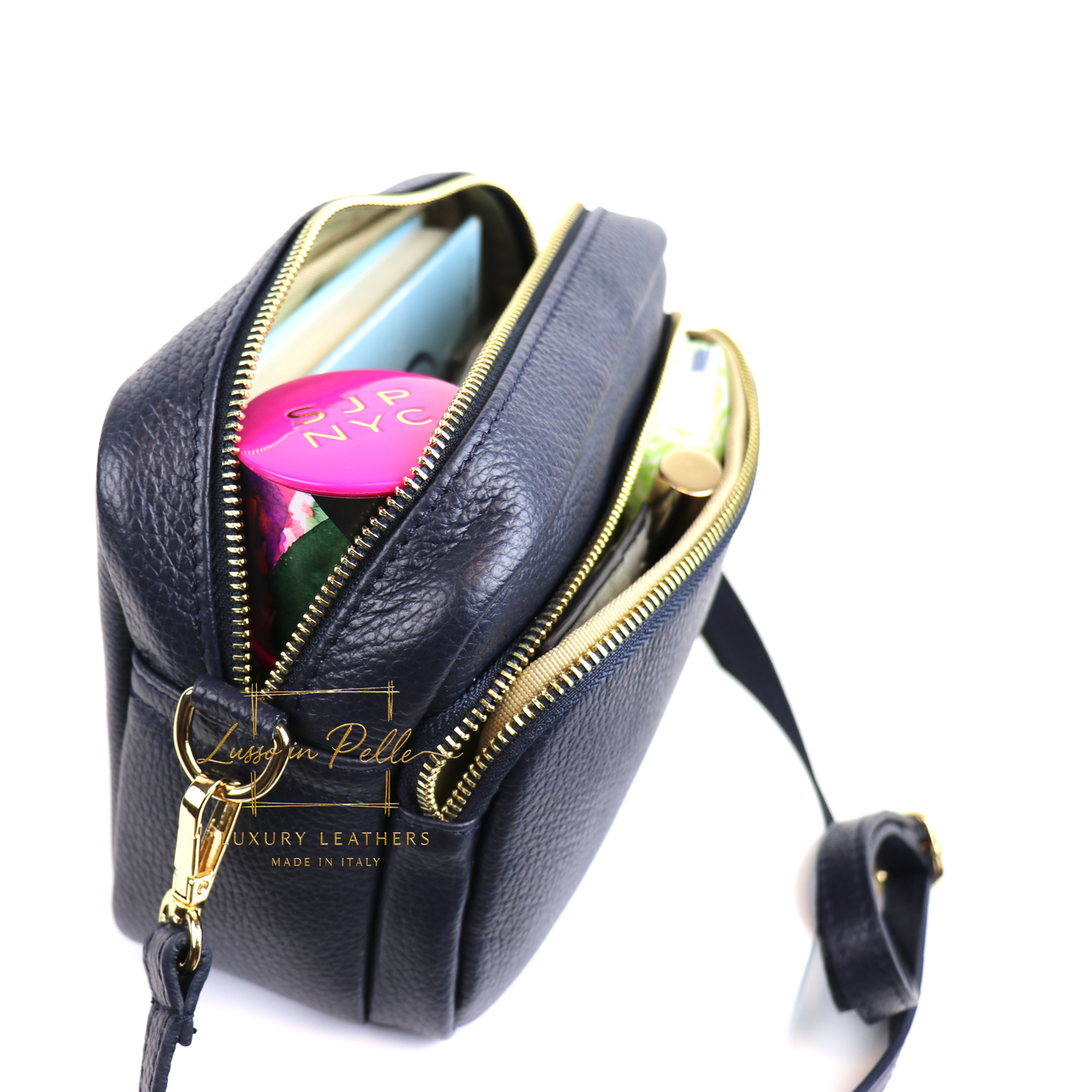 Double Zip Genuine Italian Leather Handbag