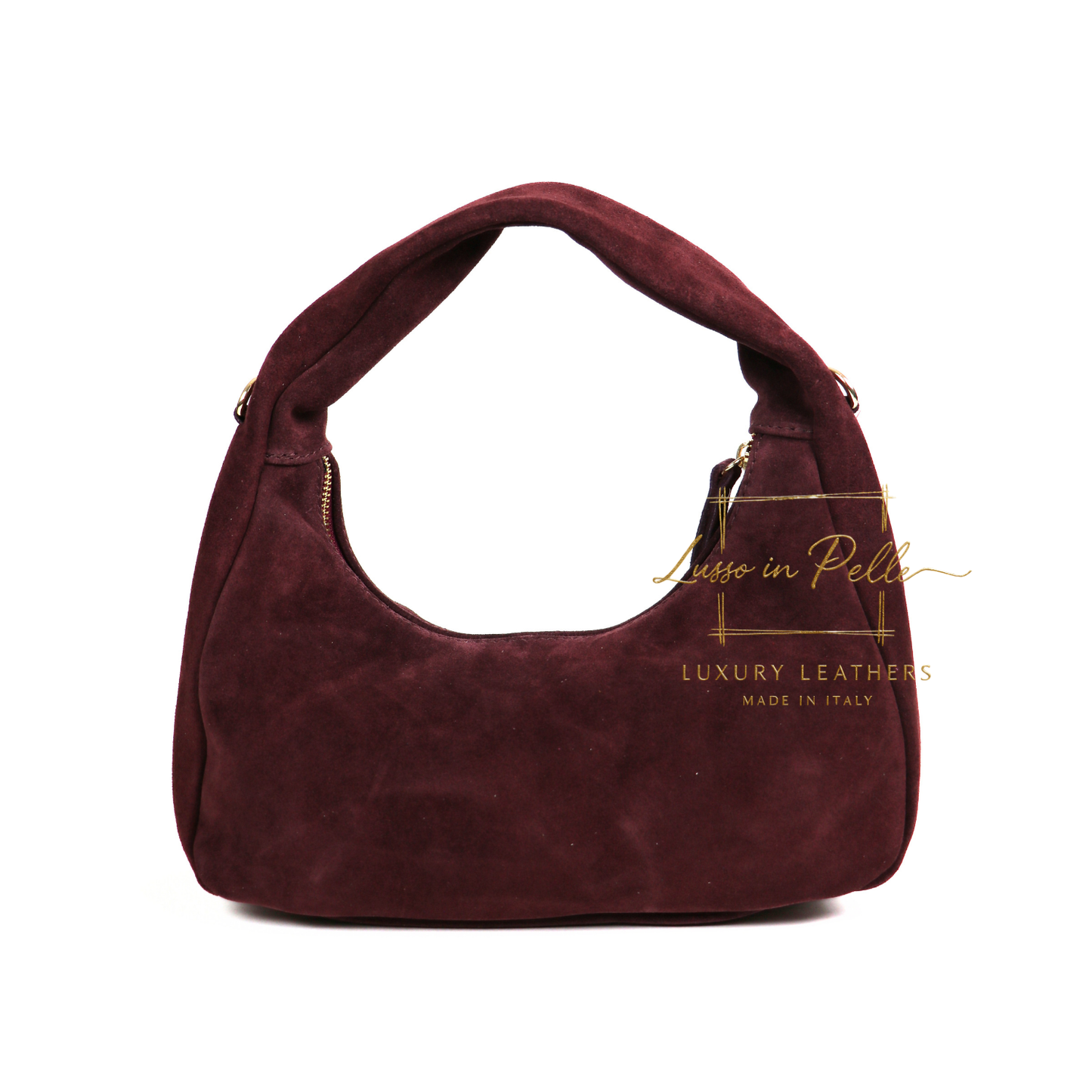 Soft Genuine Suede Shoulder Bag with Gold Stud Detail