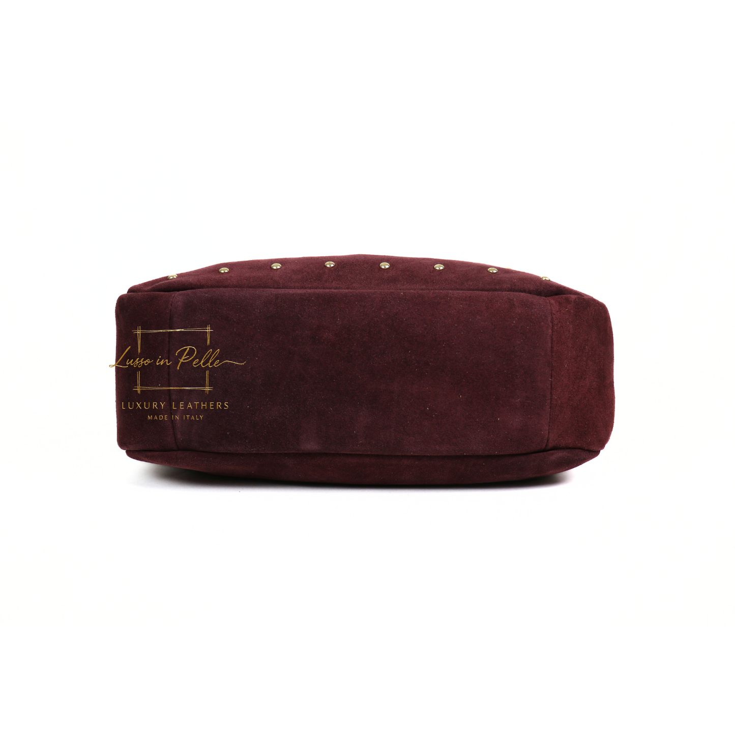 Soft Genuine Suede Shoulder Bag with Gold Stud Detail