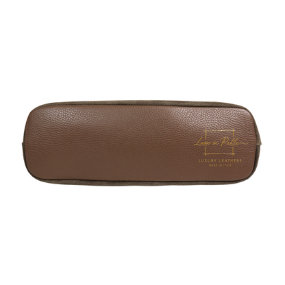 Genuine Leather Suede Shoulder Bag with Gold Turn Lock Detail