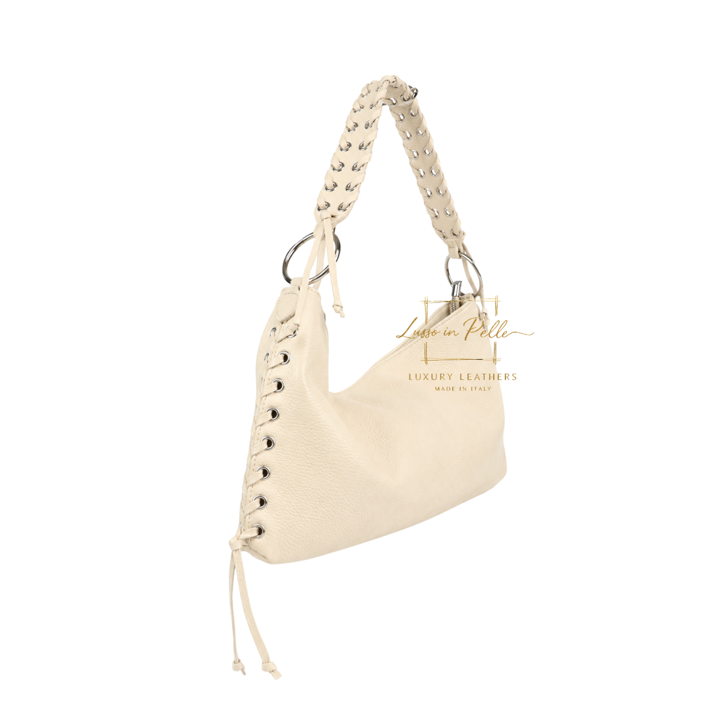 Genuine Leather Shoulder Bag with Lace-Up Detail
