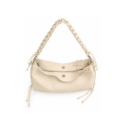 Genuine Leather Shoulder Bag with Lace-Up Detail