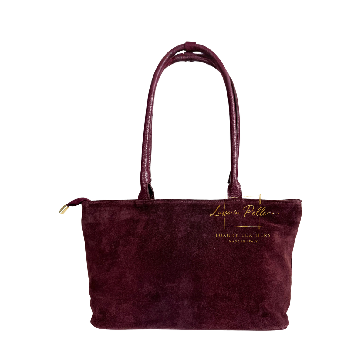 Genuine Leather Suede Shoulder Bag with Gold Turn Lock Detail
