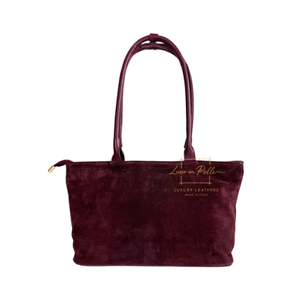 Genuine Leather Suede Shoulder Bag with Gold Turn Lock Detail