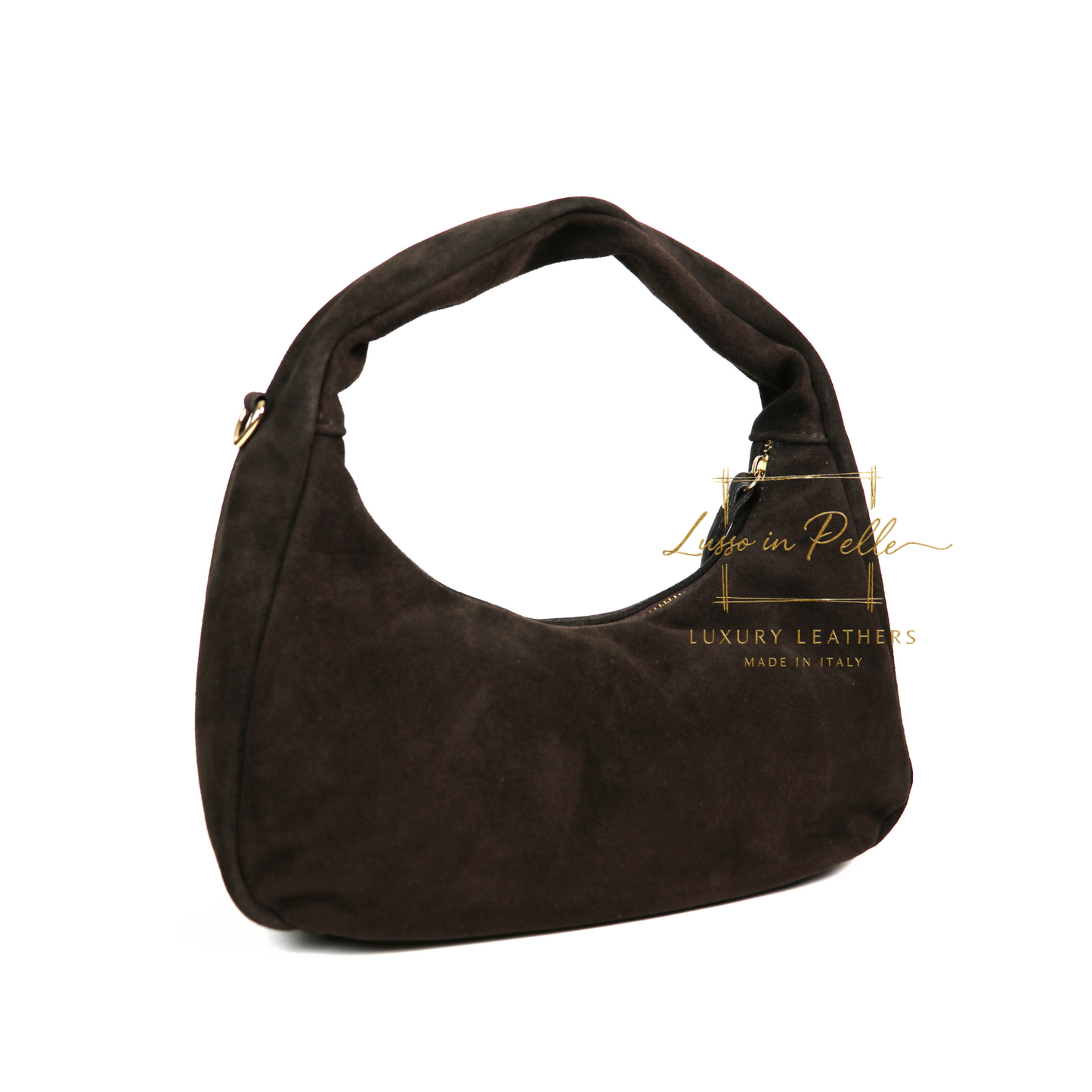 Soft Genuine Suede Shoulder Bag with Gold Stud Detail