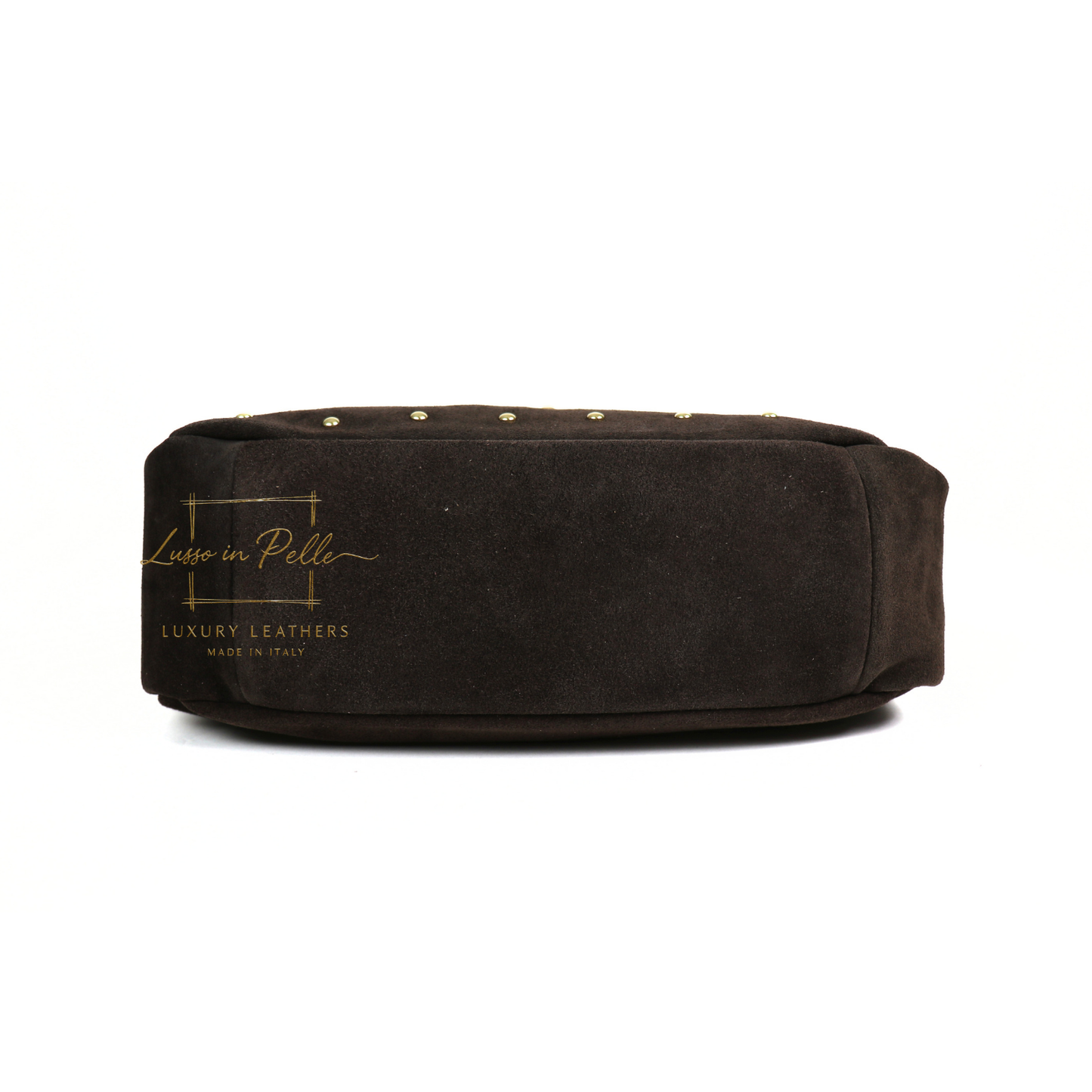 Soft Genuine Suede Shoulder Bag with Gold Stud Detail