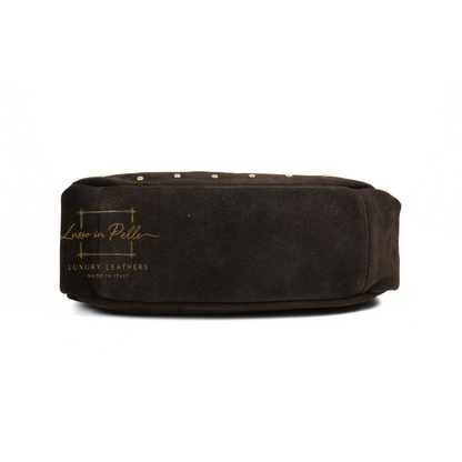 Soft Genuine Suede Shoulder Bag with Gold Stud Detail