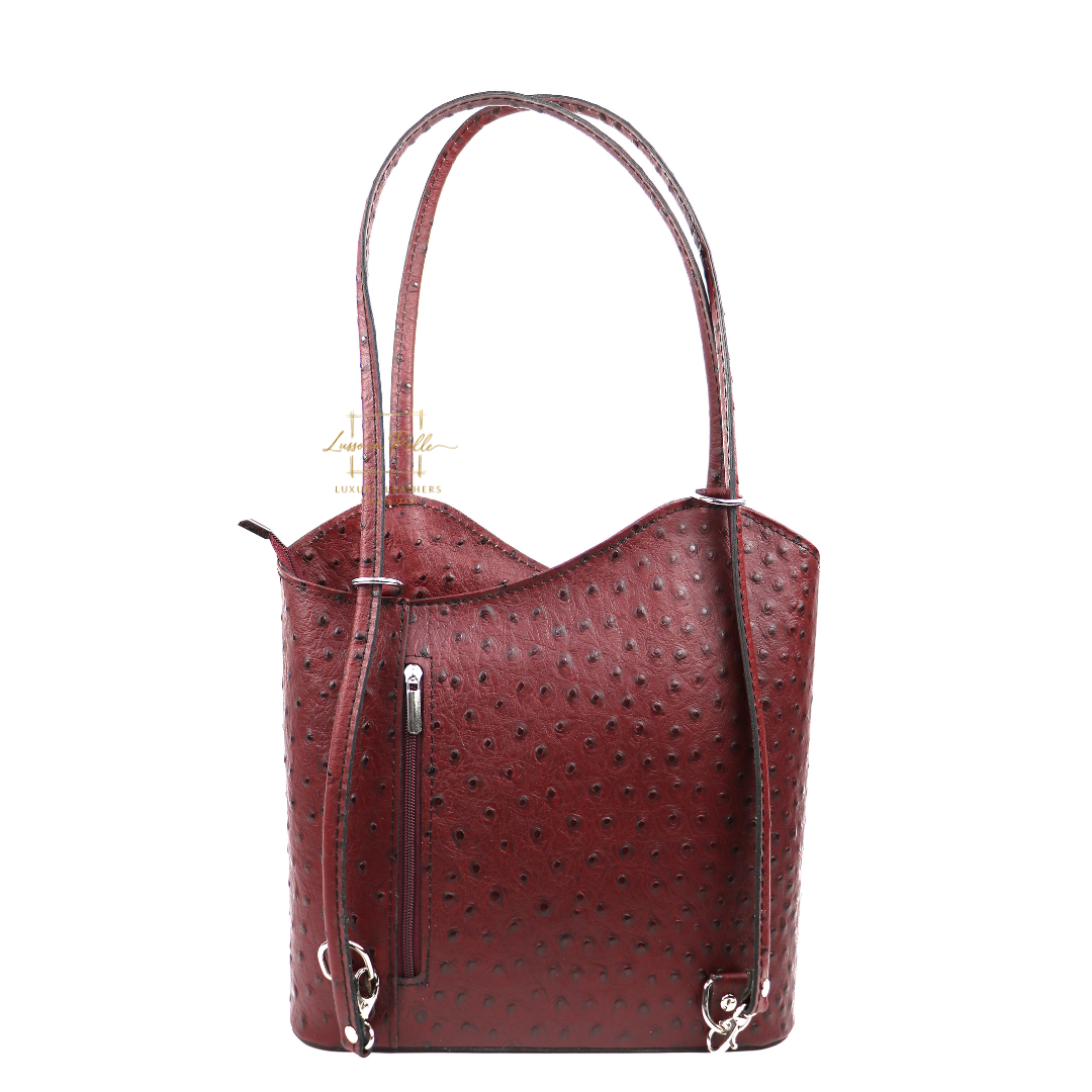 Ostrich Italian Leather Convertible Shoulder Bag Backpack
