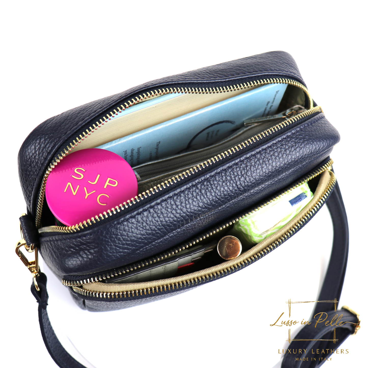 Double Zip Genuine Italian Leather Handbag