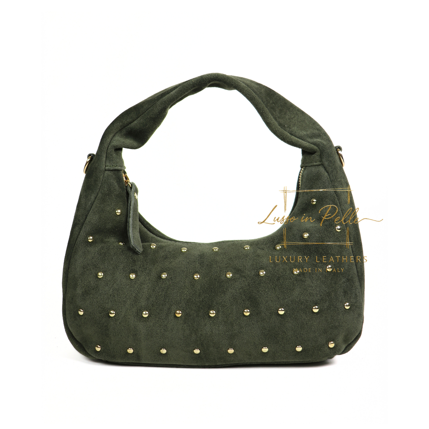 Soft Genuine Suede Shoulder Bag with Gold Stud Detail